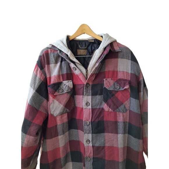 Mens Quilt Lined Red Plaid Hooded Heavyweight Chore Jacket Jacket Size 2XL - Picture 2 of 8